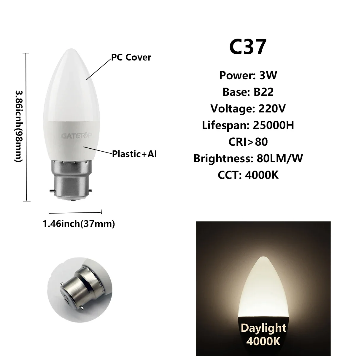 (c37 3w B22 4000k, 220v) 8 Bombillas Led, Para Iluminación Y Decoración Del Hogar.