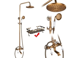 Kit de ducha de latón antiguo, diseño de doble manija, funcionalidad de altura ajustable, soporte de latón antiguo y