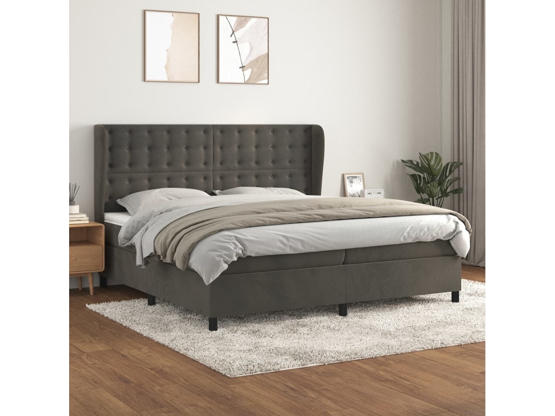 Cama Box Spring Con Colchón Terciopelo Gris Oscuro 200x200 Cm