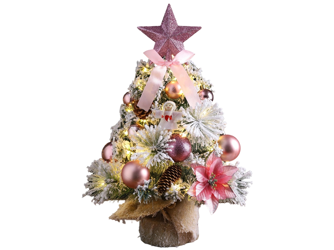 Mini árbol de Navidad con luces de 18 pulgadas, árbol de mesa con bolas doradas NEVEANCE