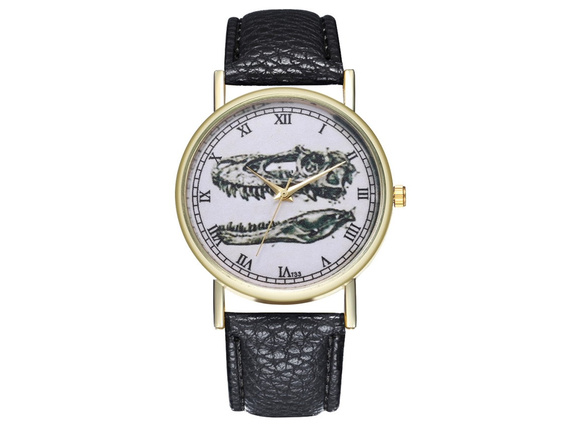 Reloj De Pulsera Zhoulianfa Quartz Con Correa De Piel Sintética, Estampado De Dinosaurios, Unisex, Negro.