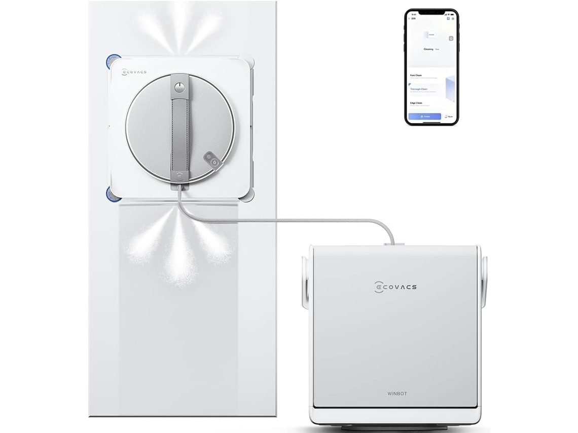 Robot Limpia Cristales Ecovacs W2s Omni, Estación, Win-slam4.0, Truedge, 8000pa, 110min, 3 Boquillas Ángulo Ancho, 7 Modos, 12 Seguridad, Blanco