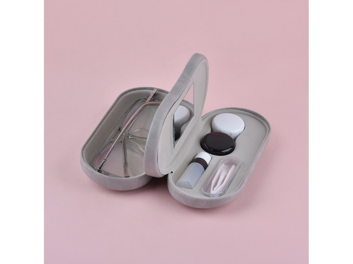 Estuche 2 en 1 para gafas y lentes de contacto, para viajes y uso diario, color gris Hexinyigjly