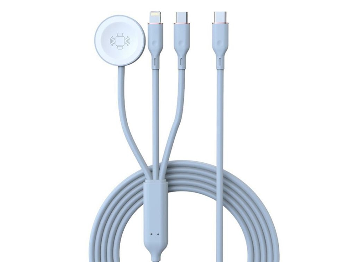 Cable de carga inalámbrica 3 en 1 Halinuia para Apple Watch, iPhone y USB-C, 1,2 m, silicona, carga rápida de 60 W, negro.
