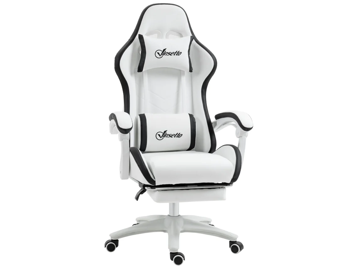 Silla de oficina con ruedas, altura regulable, asiento giratorio 360°, 60x61x79 88 cm, color crema.