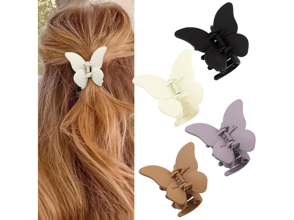 Juego de 4 pinzas para el cabello con forma de mariposa y ganchos antideslizantes, tamaño mediano.