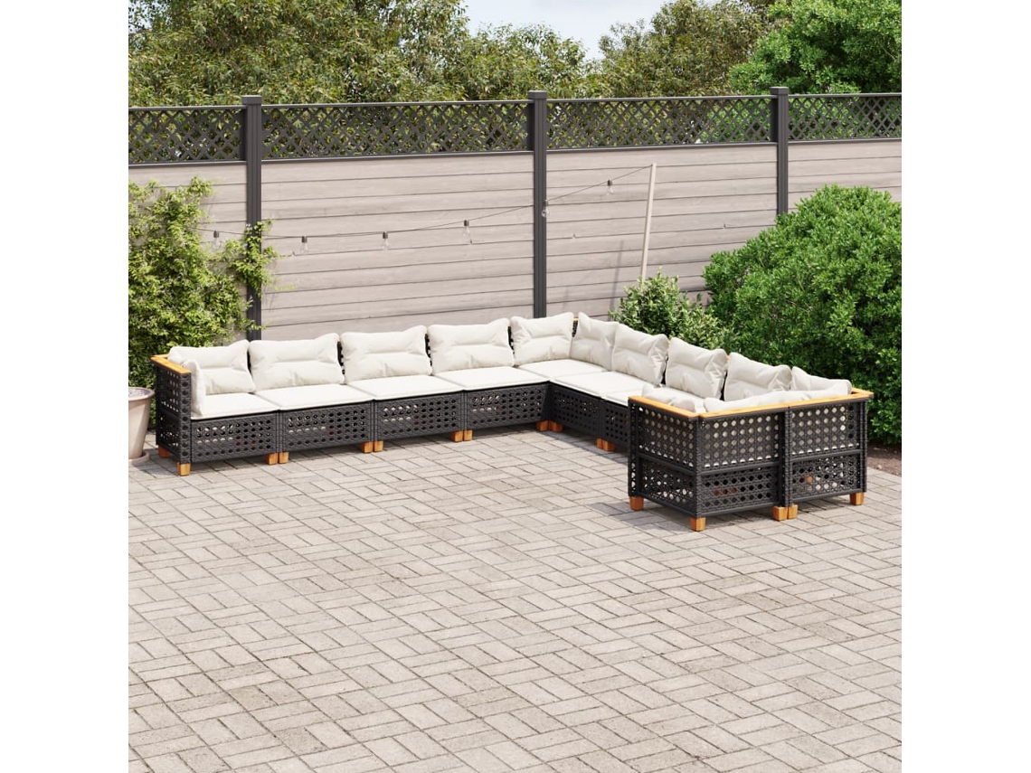 Conjunto de sofá de jardín de 10 piezas con cojines en mimbre sintético negro de DKD Home Decor