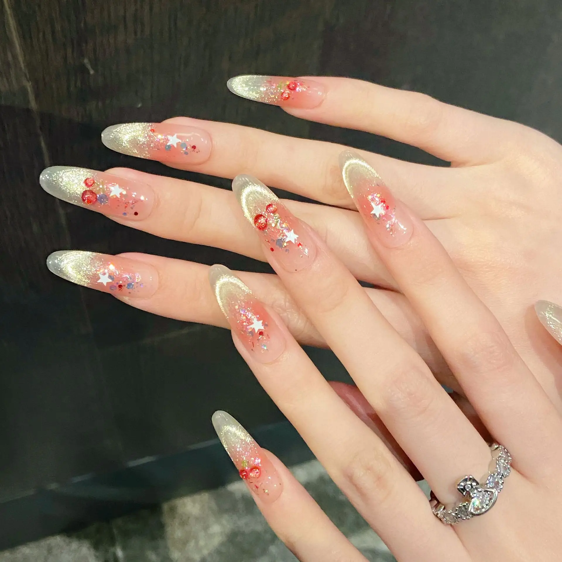 (1535-l) Uñas Postizas Hechas A Mano Con Degradado De 10 Piezas Y Puntas Cuadradas Cortas Con Efecto Ojo De Gato Brillante