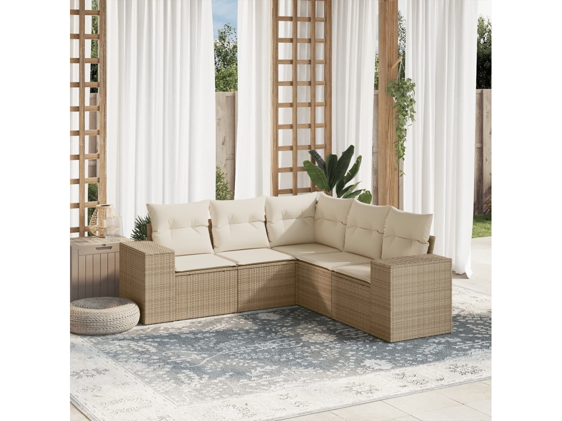 Conjunto de 5 sofás de jardín con cojines de mimbre beige Dkd Home Decor