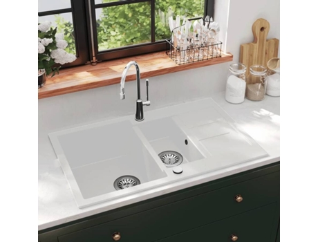 Fregadero VIDAXL de Granito con Dos Senos Blanco
