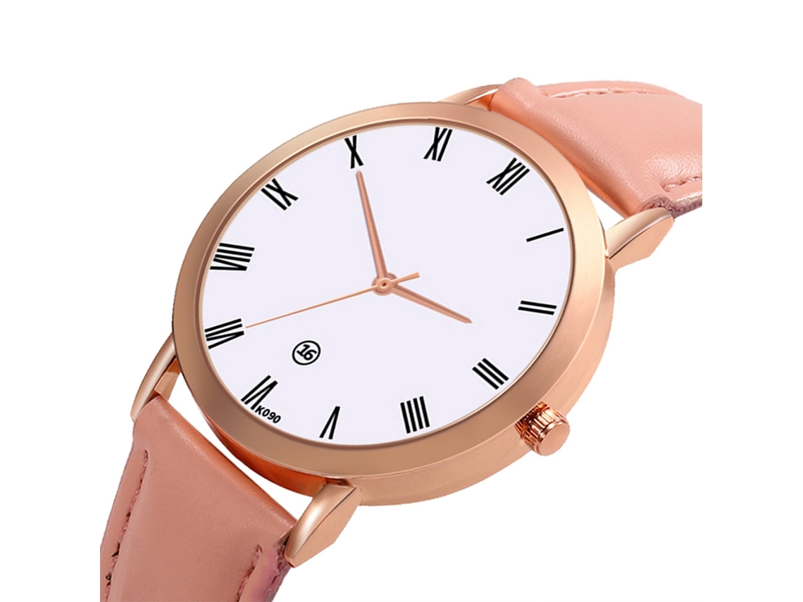 Reloj De Pulsera De Cuarzo Informal Para Mujer, De Piel Sintética, Estilo Moderno, Color Rosa.