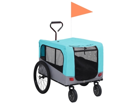 vidaXL Remolque carro de bicicleta mascotas 2 en 1 azul y gris