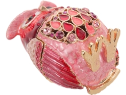 Caixa De Joias Esmaltada Com Coruja Rosa, Caixa De Metal Articulada, Organizador Para Anéis E Brincos.