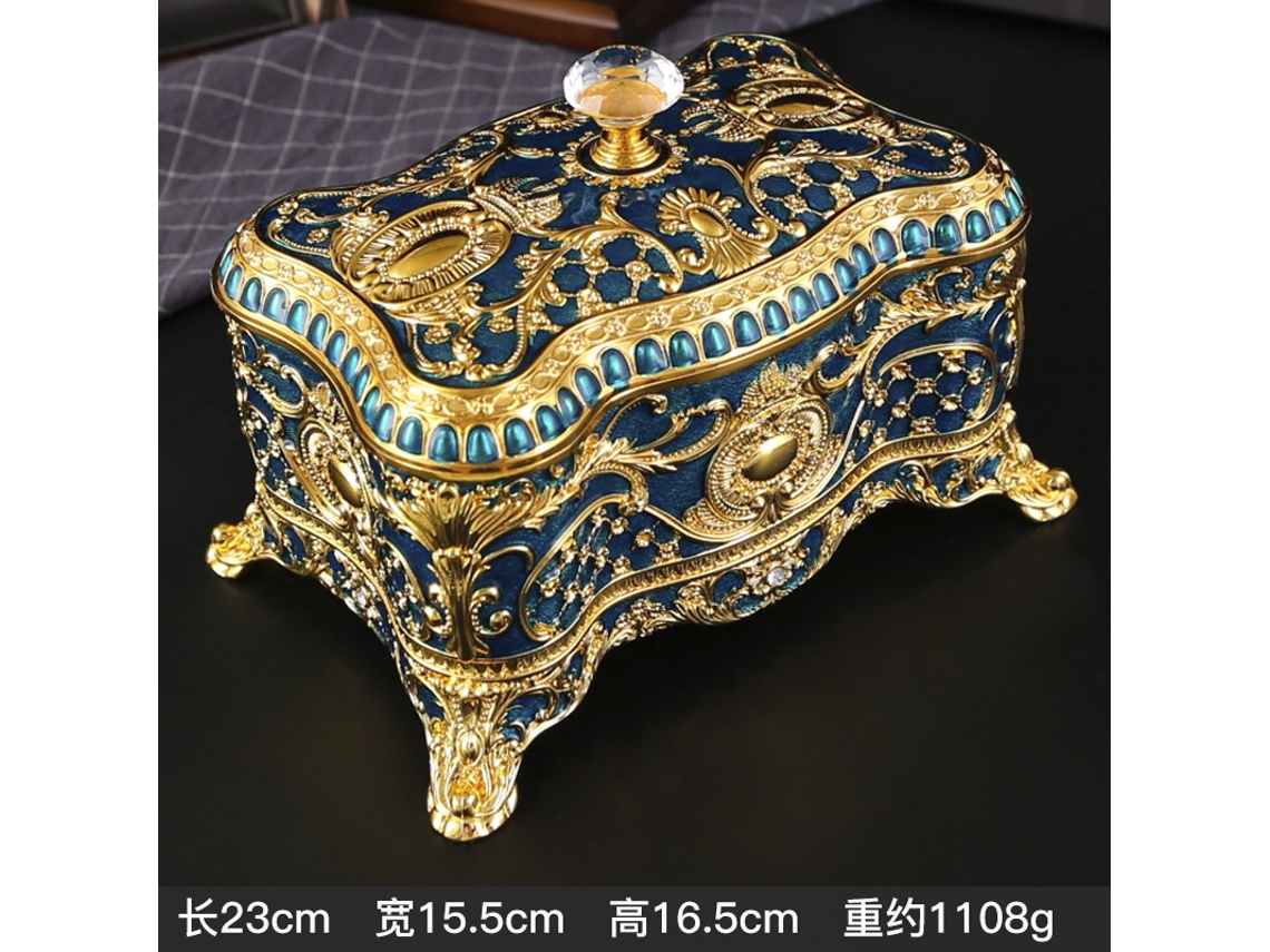 Caja De Joyería De Diamantes De Estilo Europeo (grande, Dorada Y Azul), Lujosa Y Exquisita Caja De Almacenamiento De Joyas De Diseño Creativo.