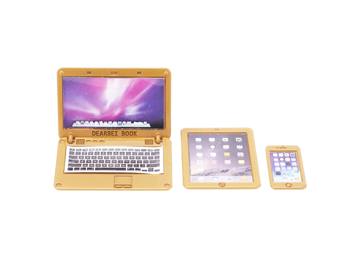 Conjunto 3 Mini Notebook Tablet Celular Acessórios Boneca 1/6 1/12 Casa Boneca