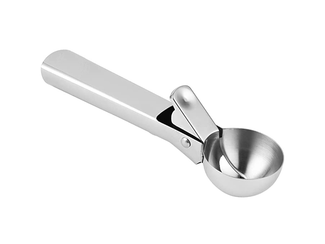 MEOIRUERY Cuchara para helado de acero inoxidable de alta resistencia, ideal para uso intensivo en el hogar o la cocina comercial. El gatillo de liberación gara