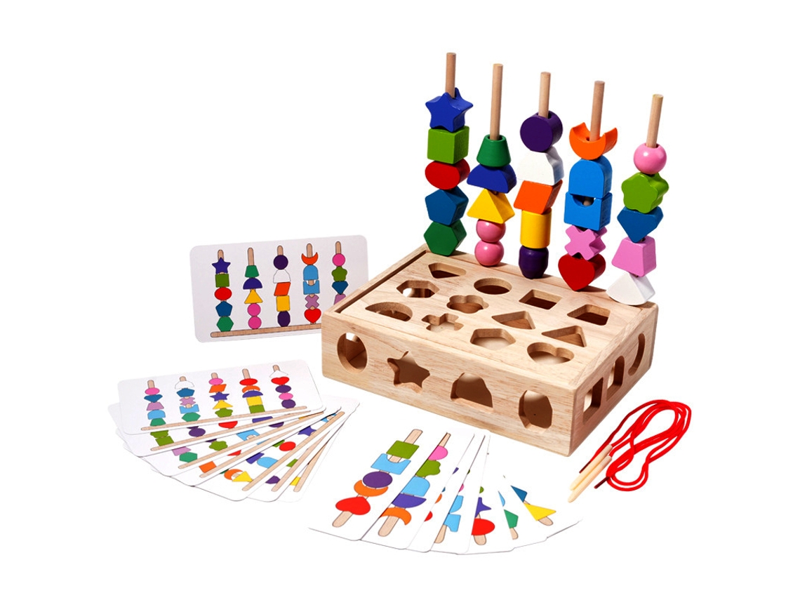 Juguetes de madera para niños, rompecabezas de combinación de colores y formas, juguetes cognitivos con cuentas de colores. Mdug