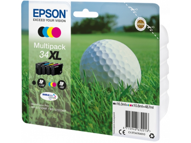 Pack ahorro cartuchos de tinta original EPSON 34XL, Bola de golf, 10,8 ml, C13T34764010, T3476