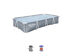 Piscina Desmontable Bestway Steel Pro 366x201x66 Cm Con Depuradora De Cartucho De 1.249 L/h, Diseño De Hojas Gris