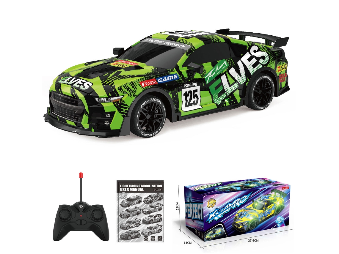 Coche de juguete infantil P382 con control remoto, escala 1:18, coche de drift con luces. Verde Hexinyigjly