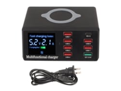 Carregador De Estação Usb 100w 8 Portas Com Carregamento Sem Fio Qc 3.0 Pd18w Compatível 100-240v Plug Us