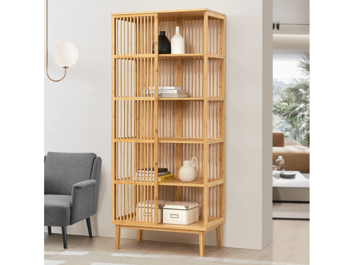 Estantería de pie Trundholm de 5 niveles bambú 185 x 80 x 45 cm Color natural [EN.CASA]