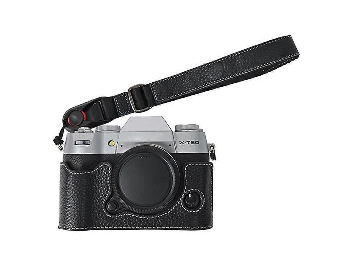 Estuche protector de piel de vaca auténtica con gran apertura y correa para la muñeca compatible con la cámara Fujifilm X T50 Facpoet