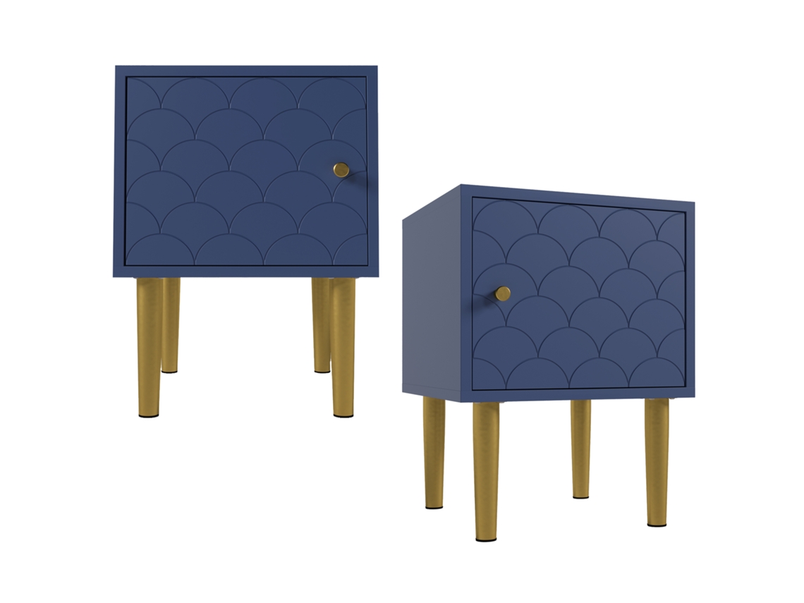 Juego De 2 Mesitas De Noche Azul Marino De 51x35x35 Cm.