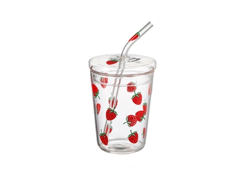 Taza XGF Taza de cristal de fresa de Kawaii con paja creativa de alta temperatura resistencia a la temperatura transparente vidrio taza de agua lec...
