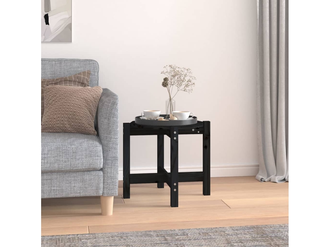 Mesa de Centro de Apoyo Ø 52,5X45 cm Madera de Pino Macizo Negro