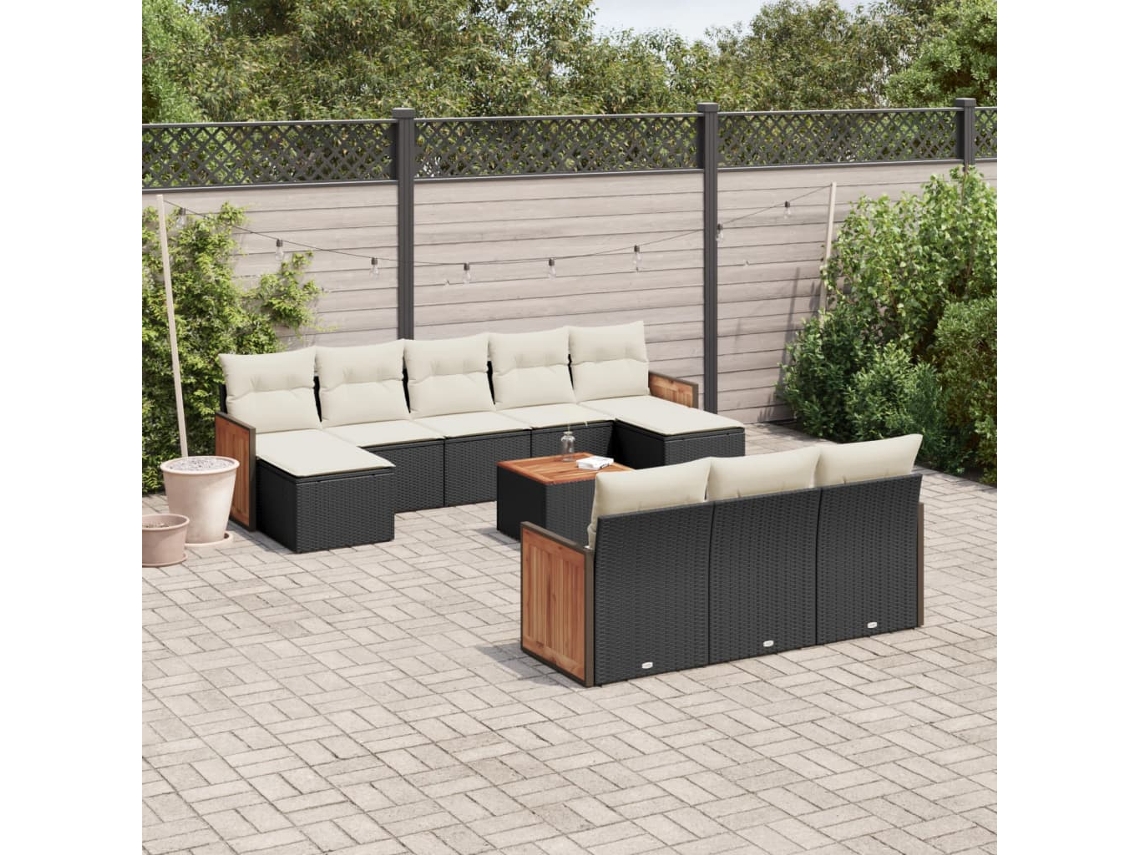 Conjunto de sofá de jardín de 11 piezas con cojines de mimbre sintético negro de DKD Home Decor