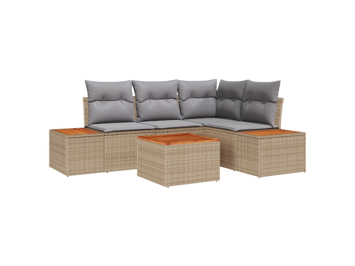 Conjunto 5 De Sofá De Jardín De Vidaxl Con Cojines Beige Poliratán Acacia