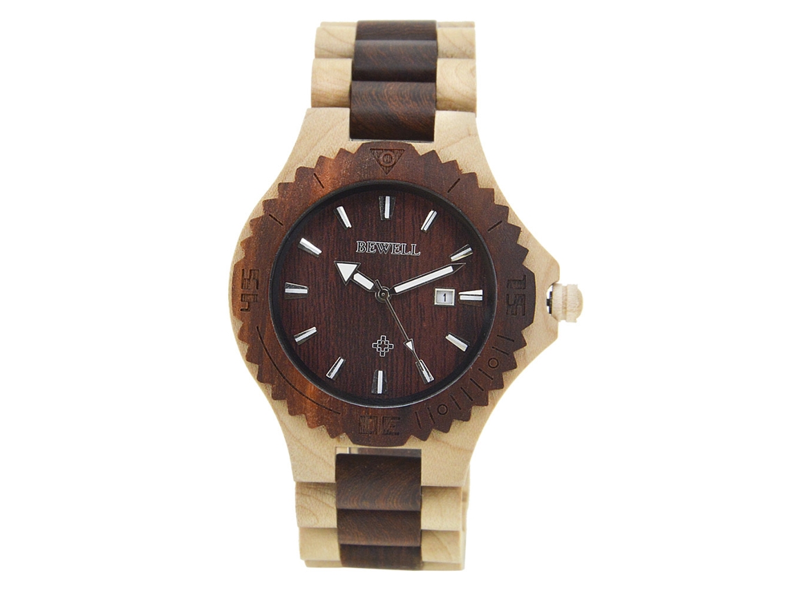 Reloj De Madera Para Hombre Bewell Luminoso Sandalo De Madera Artesanal Cuarzo