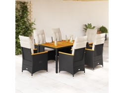 Juego de comedor de jardín de 7 piezas con cojines, mimbre sintético negro, DKD Home Decor