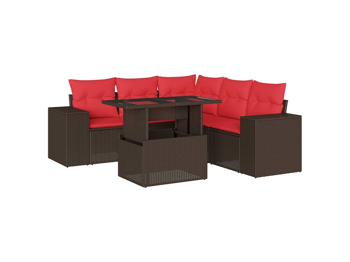 Conjunto de sofá de jardín de 6 piezas con cojines, ratán negro. EXCLUSIVO DE MAISON.