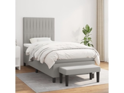 Cama Box Spring Con Colchón Tela Gris Claro 90x200 Cm