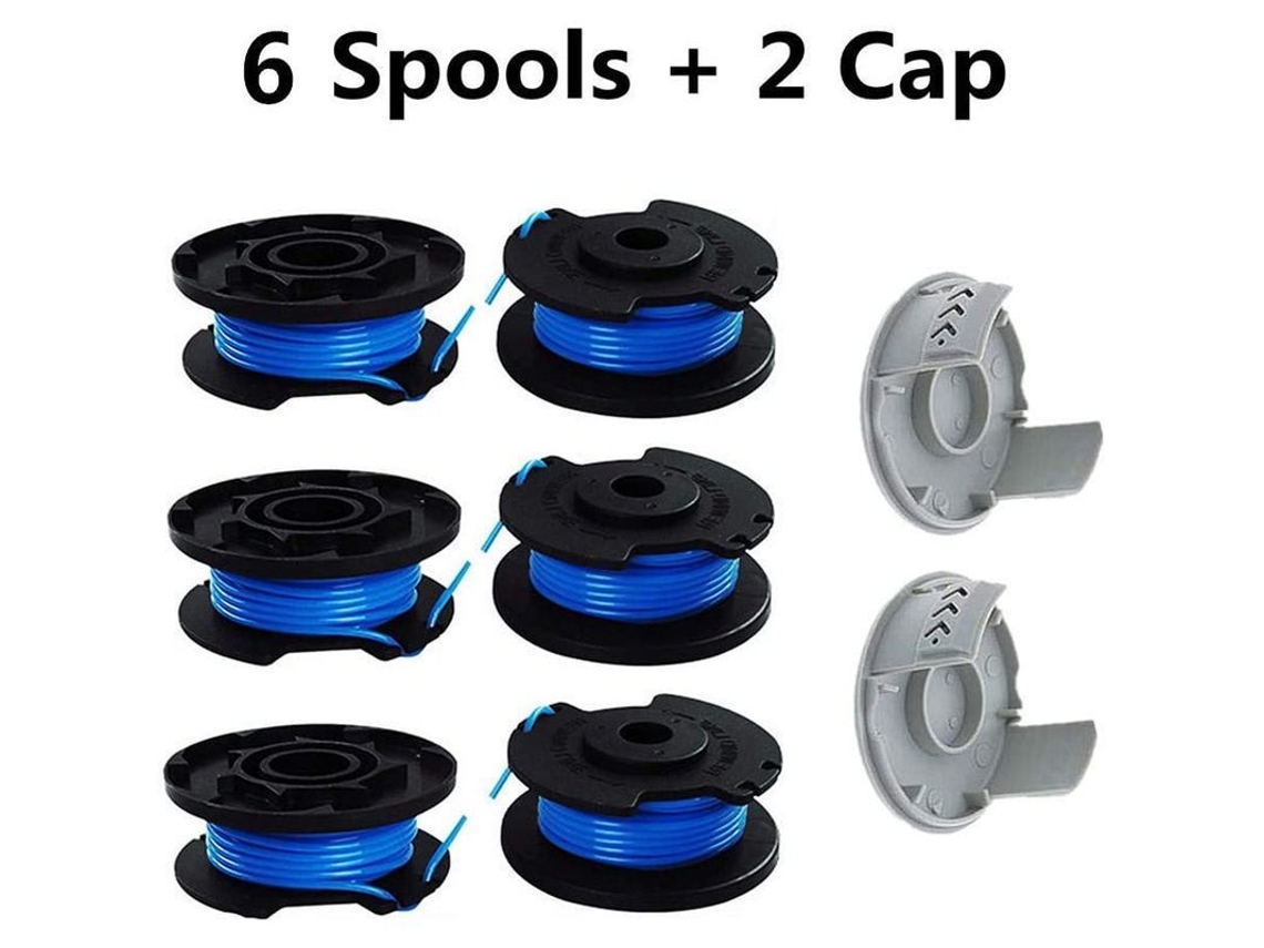 Hilo de repuesto para cortacésped Ryobi One+ AC14RL3A, 18V, 24V, 40V, 6 rollos, 11 pies, 0,065'' + 2 tapas de extremo.