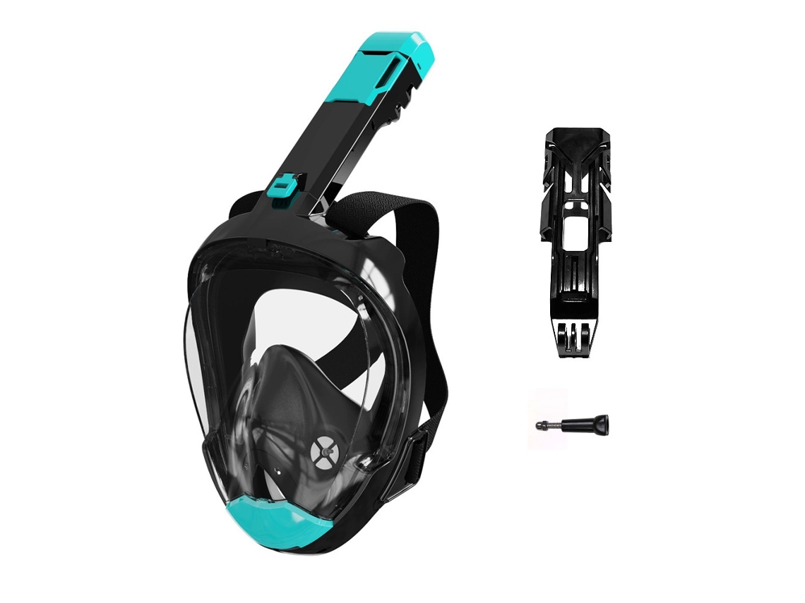 Máscara de snorkel de cara completa con el último sistema Dry Top y soporte para cámara S/M Negro y verde Siurn