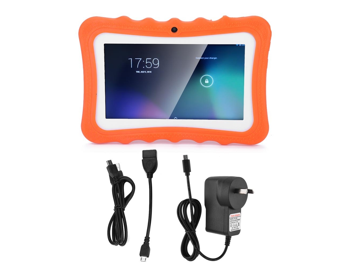 Tableta de 7 pulgadas con doble cámara y wifi para niños que aprenden, cubierta naranja dorada