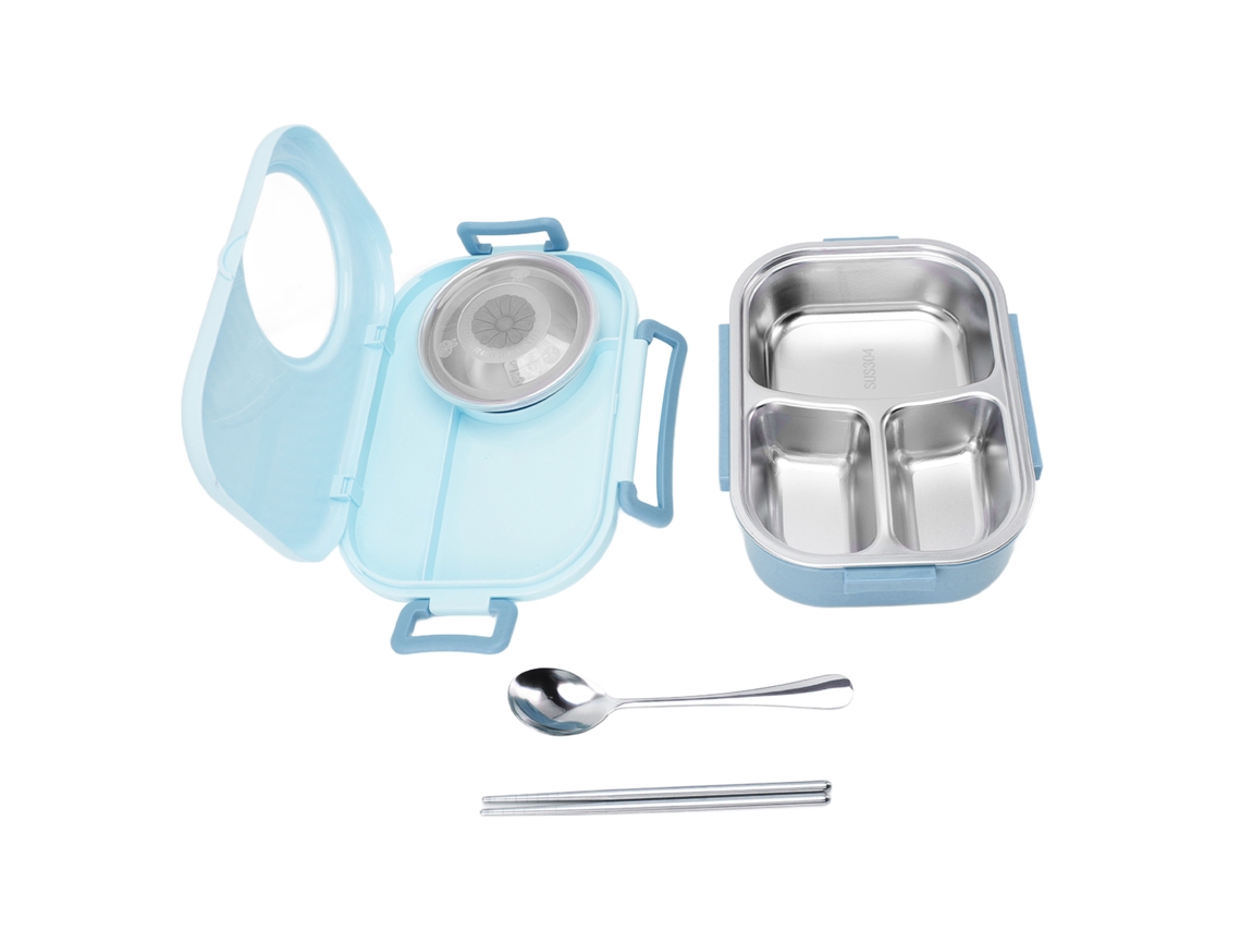 Fiambrera Bento De 1450 Ml, Acero Inoxidable 304, Dos Capas Con Compartimentos, Para Estudiantes, Color Azul Claro.