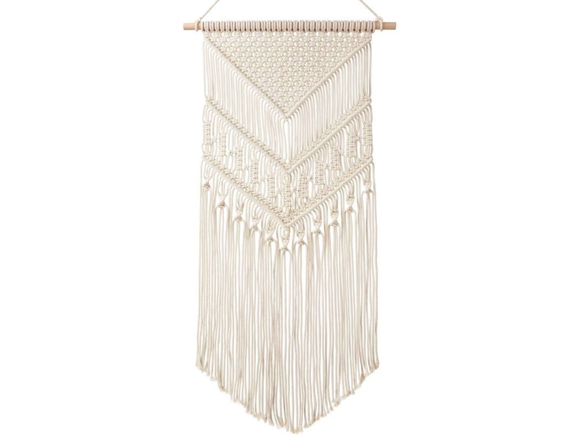 Tapiz De Macramé Para Pared Con Cordón De Algodón Y Barra Transversal De Madera - 35,6 X 70,2 Cm