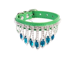 Collar Ajustable Para Gato Con Pedrería Suave En Piel Sintética Con Colgante De Diamante Verde S*