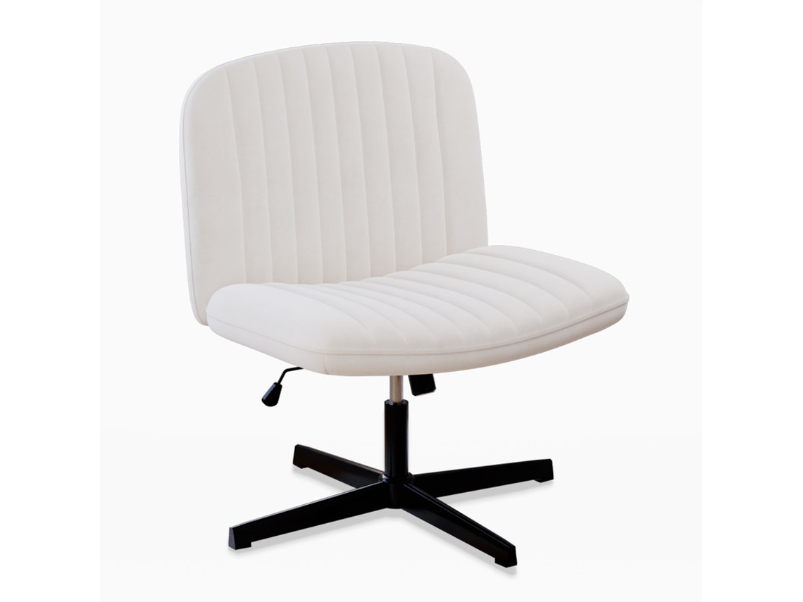 Silla de oficina sin brazos sin ruedas BOTIFLY Silla de ordenador con asiento ancho, giratoria 360° (Tejido Velour, Beige)