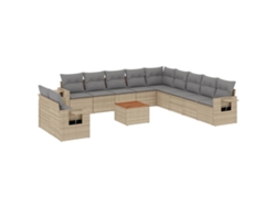Maison Exclusive - Conjunto de sofá de jardín de 12 piezas con cojines de mimbre, color beige