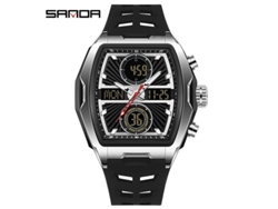 Reloj Electrónico De Moda (negro Y Plateado) Con Acabado Luminoso Y Alarma Resistente Al Agua.