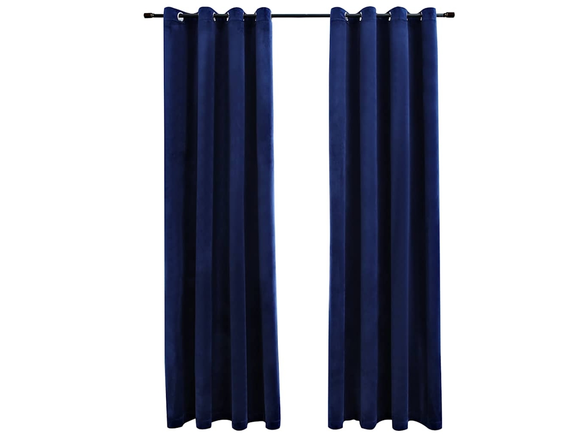 Maison Exclusive - Cortinas Opacas Anillas 2 Pzas Terciopelo Azul Oscuro 140x245cm