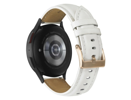 Correa de piel auténtica costura ajustable para Samsung Galaxy Watch 5 40mm/44mm/5 Pro 45mm - blanco/hebilla de oro