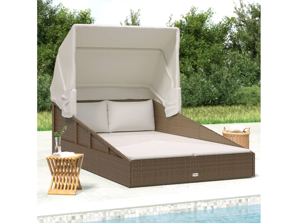 Tumbona con techo plegable, 200x114x128cm, mimbre, HARLANV1