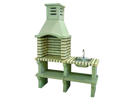 BBQ NATIVE - Barbacoa con fregadero, de ladrillo blanco y cemento refractario - 142x50x205cm ARTICIMENTOS