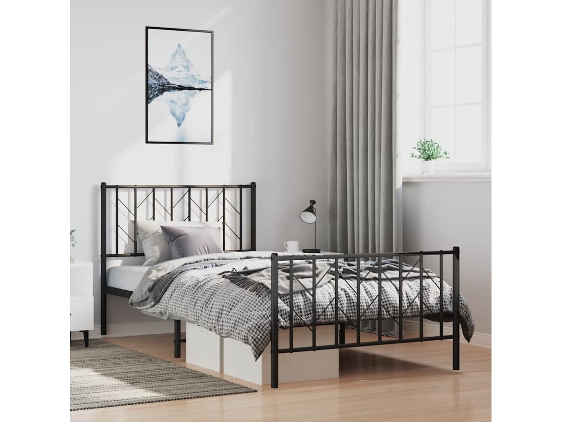 Estructura Cama Sin Colchón Con Estribo Metal Negro 100x200 Cm
